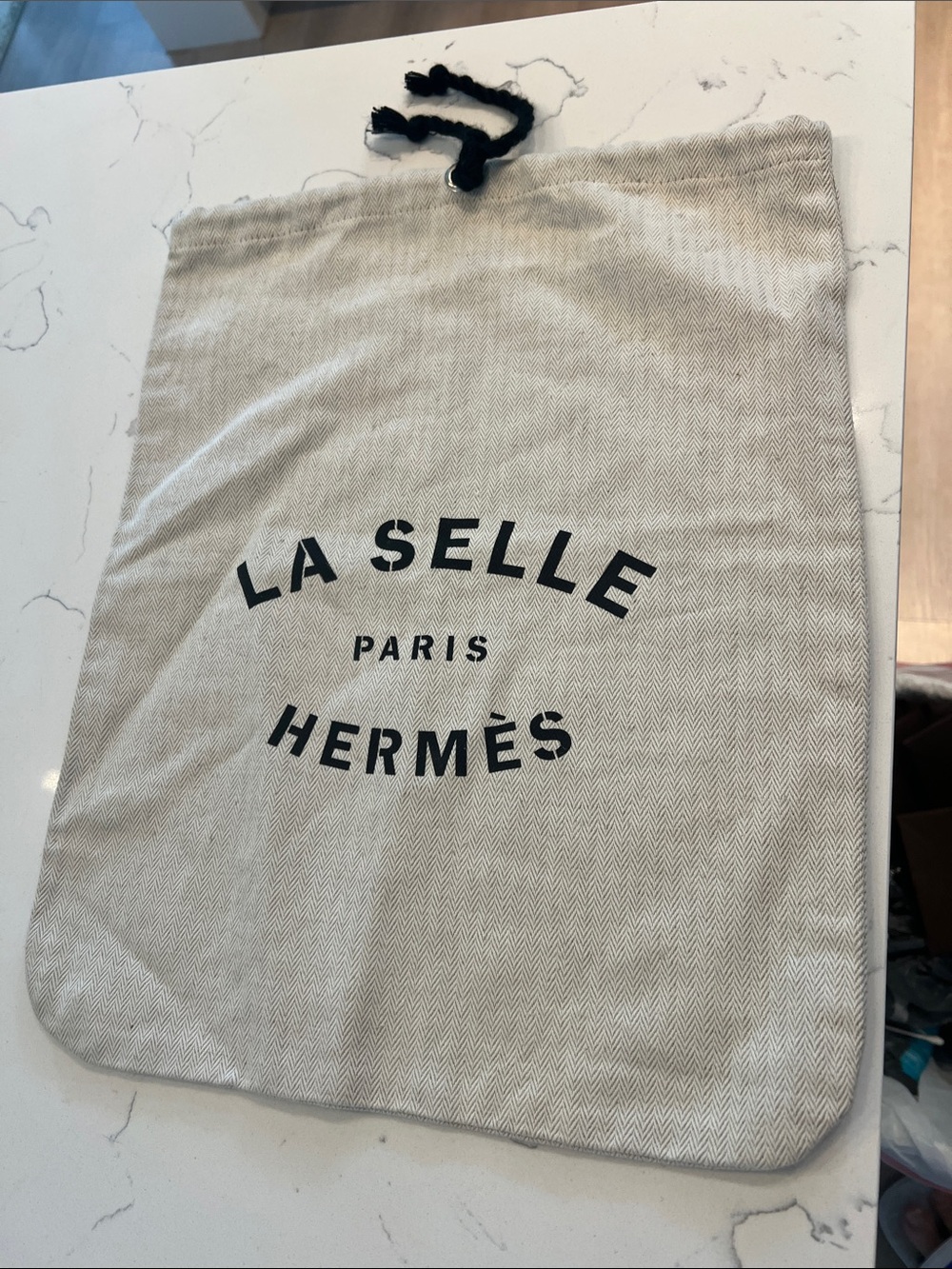 Hermès La Selle Paris Drawstring Dust Bag in Natural